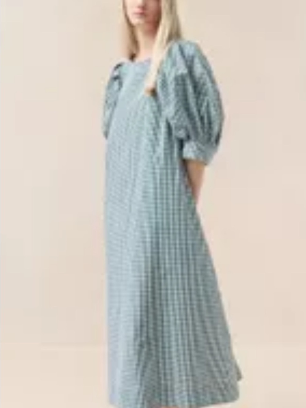 Loeffler Randall Green Gingham Puff-Sleeve Maxi Dress - Picture 2 of 11